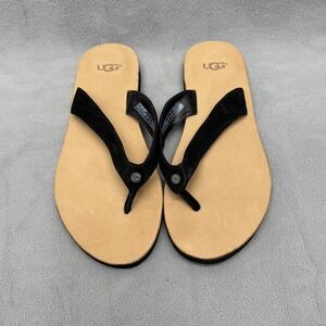 UGG Flip Flop Sandals Womens Size 8 Black Suede Thong Medallion Comfort 1094877
